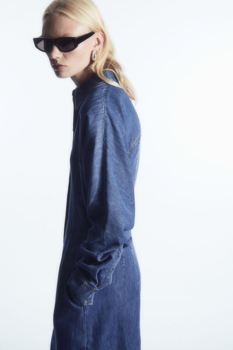 Women's COS Oversized Waisted Denim Dress Blue NZ-04OKASUNP