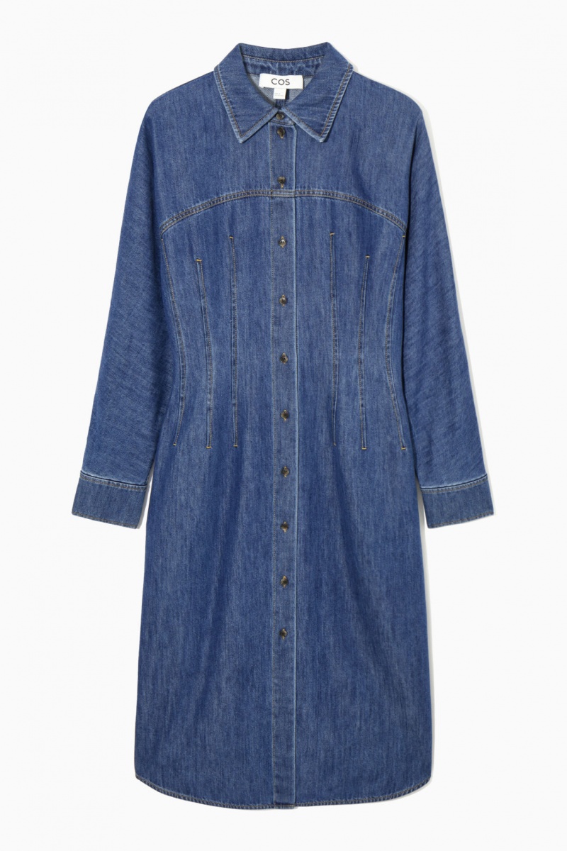 Women's COS Oversized Waisted Denim Dress Blue NZ-04OKASUNP