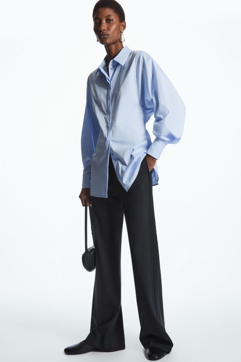 Women's COS Oversized Waisted Poplin Shirts Blue NZ-32ZQUARWF