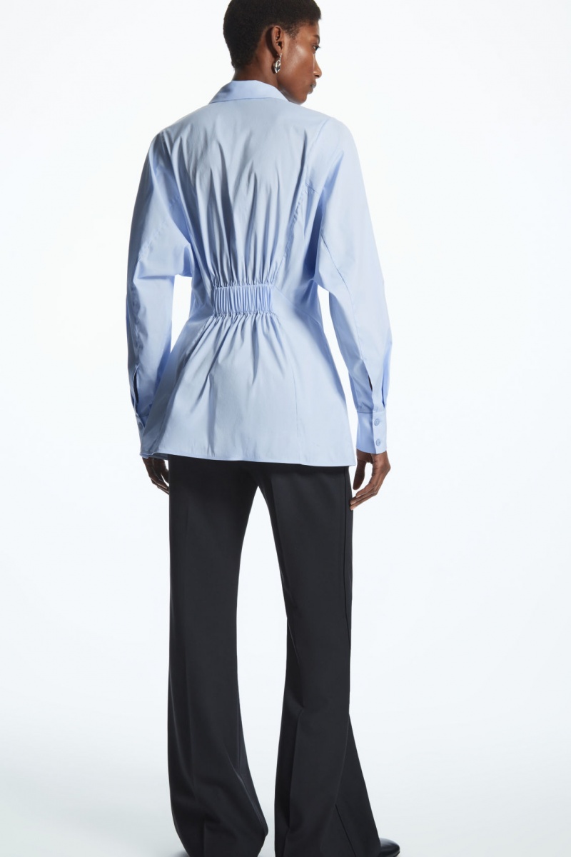 Women's COS Oversized Waisted Poplin Shirts Blue NZ-32ZQUARWF