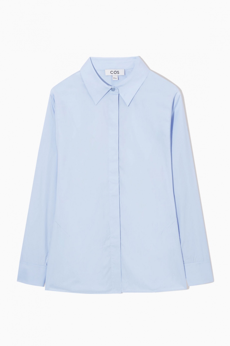 Women's COS Oversized Waisted Poplin Shirts Blue NZ-32ZQUARWF