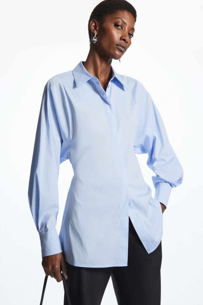 Women\'s COS Oversized Waisted Poplin Shirts Blue NZ-32ZQUARWF