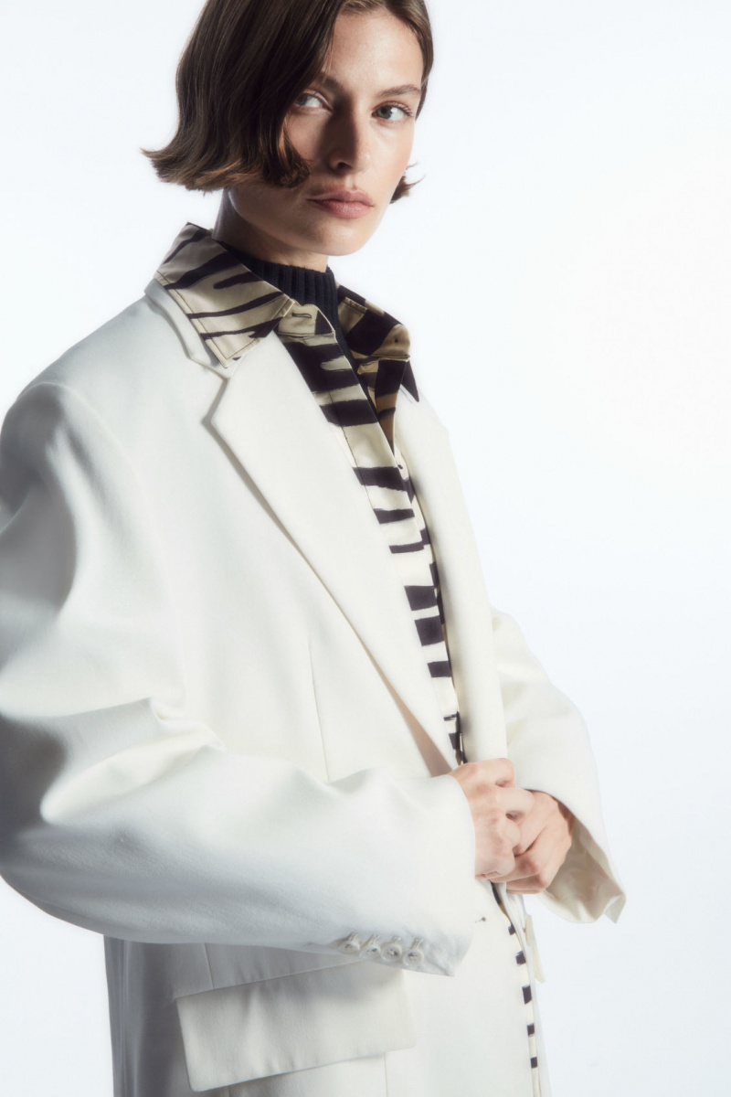 Women's COS Oversized Zebra-Print Silk Shirts White NZ-43BDNLKHX