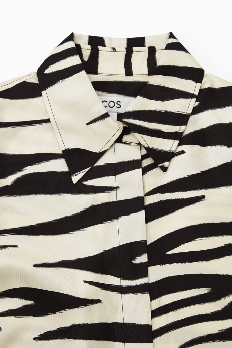 Women's COS Oversized Zebra-Print Silk Shirts White NZ-43BDNLKHX