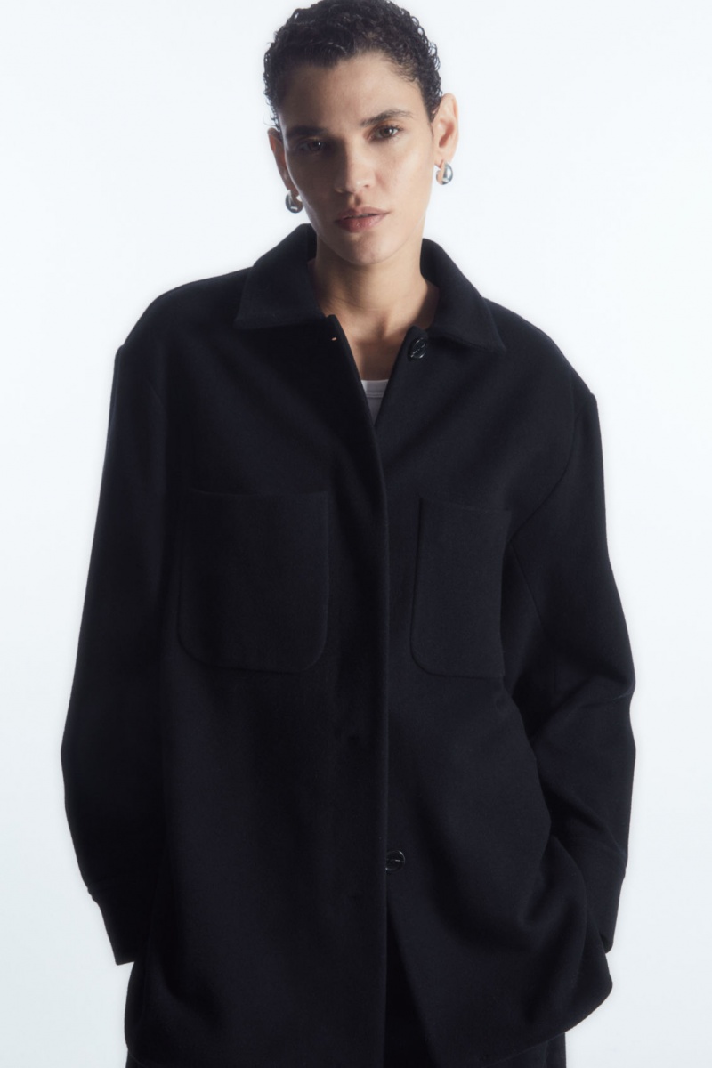 Women's COS Patch-Pocket Wool Overshirt Shirts Navy NZ-62MOHXPSF