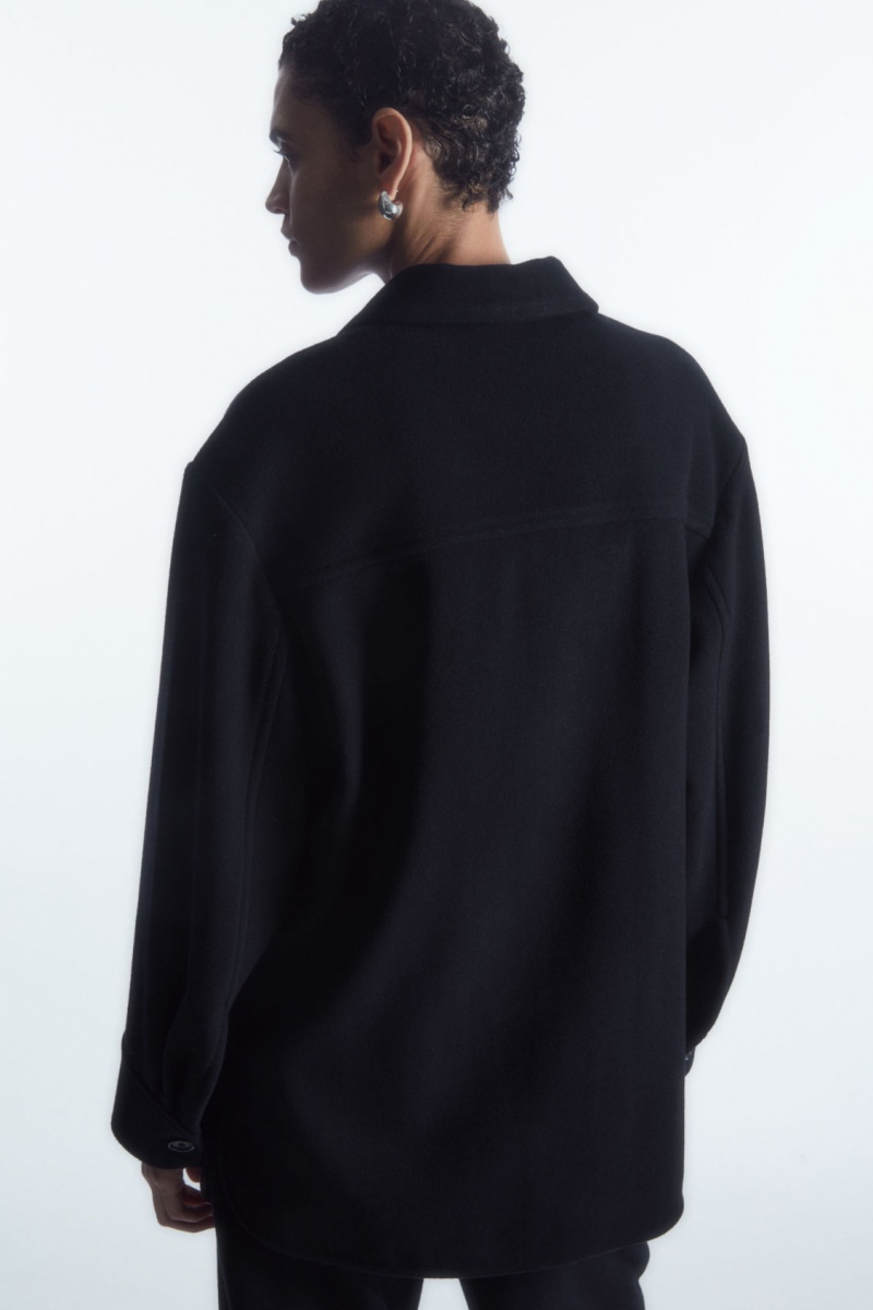 Women's COS Patch-Pocket Wool Overshirt Shirts Navy NZ-62MOHXPSF