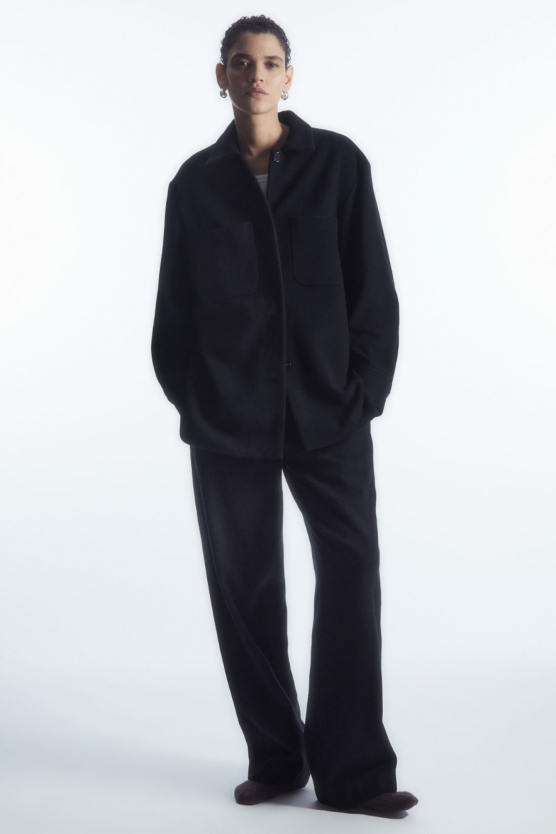 Women's COS Patch-Pocket Wool Overshirt Shirts Navy NZ-62MOHXPSF