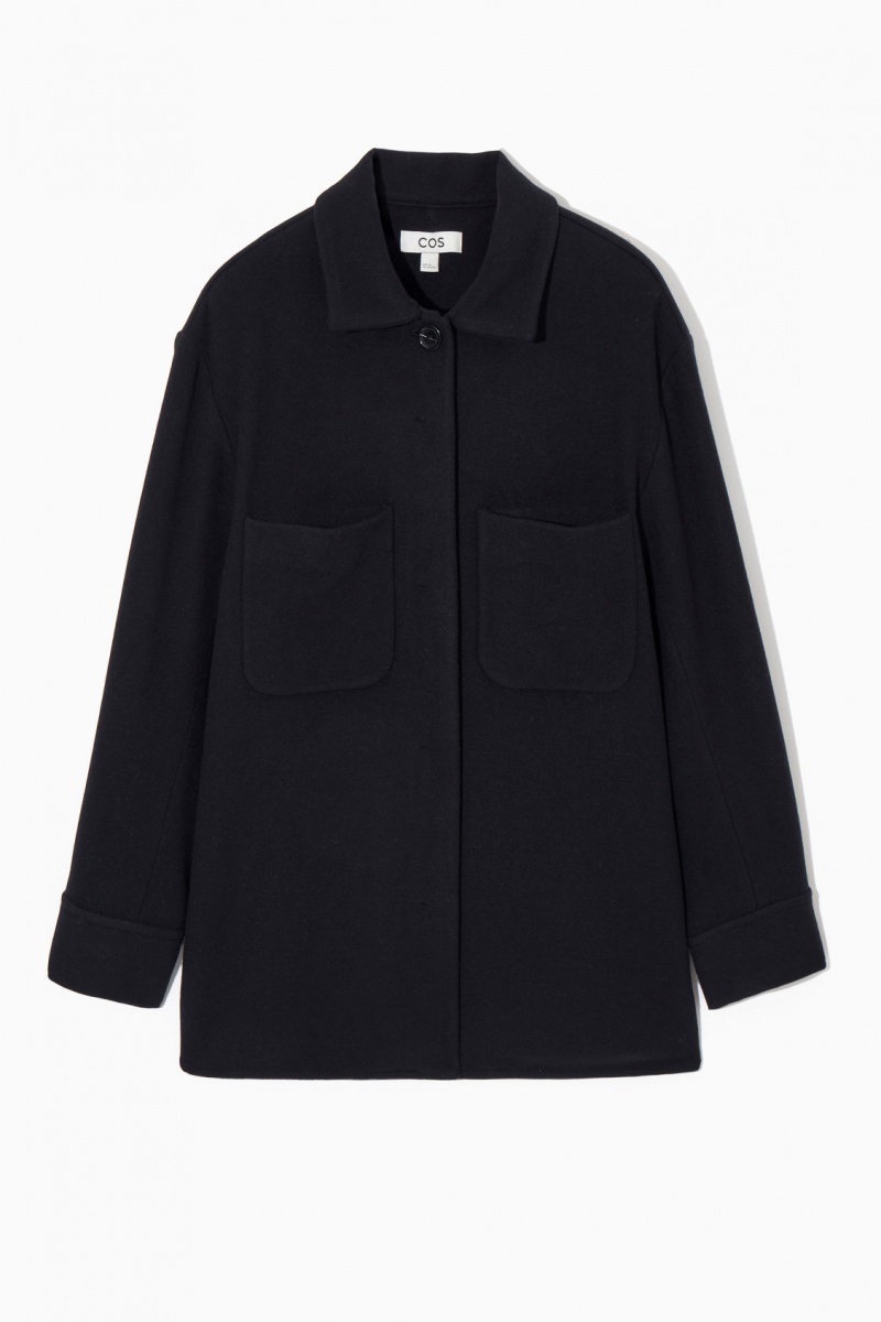 Women's COS Patch-Pocket Wool Overshirt Shirts Navy NZ-62MOHXPSF