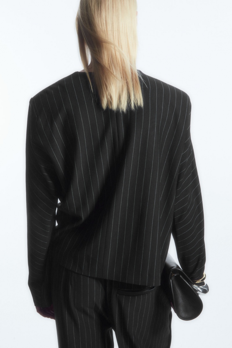 Women's COS Pinstriped Draped Tops Black NZ-25WTFAYJB