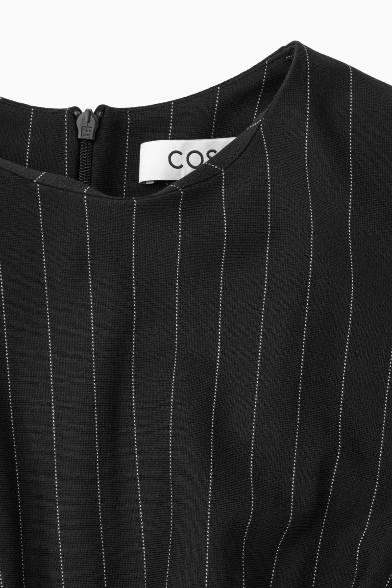 Women's COS Pinstriped Draped Tops Black NZ-25WTFAYJB