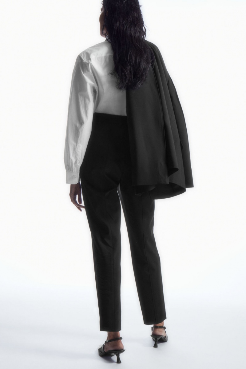 Women's COS Pintucked Slim-Leg Wool Pants Black NZ-64HXZMLRO