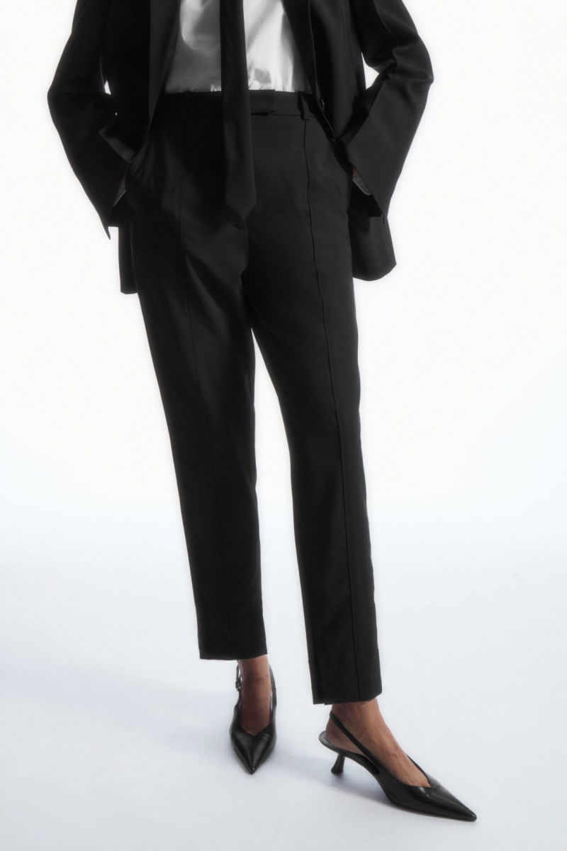 Women's COS Pintucked Slim-Leg Wool Pants Black NZ-64HXZMLRO