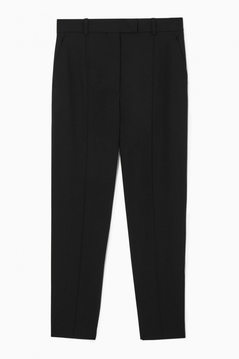 Women's COS Pintucked Slim-Leg Wool Pants Black NZ-64HXZMLRO