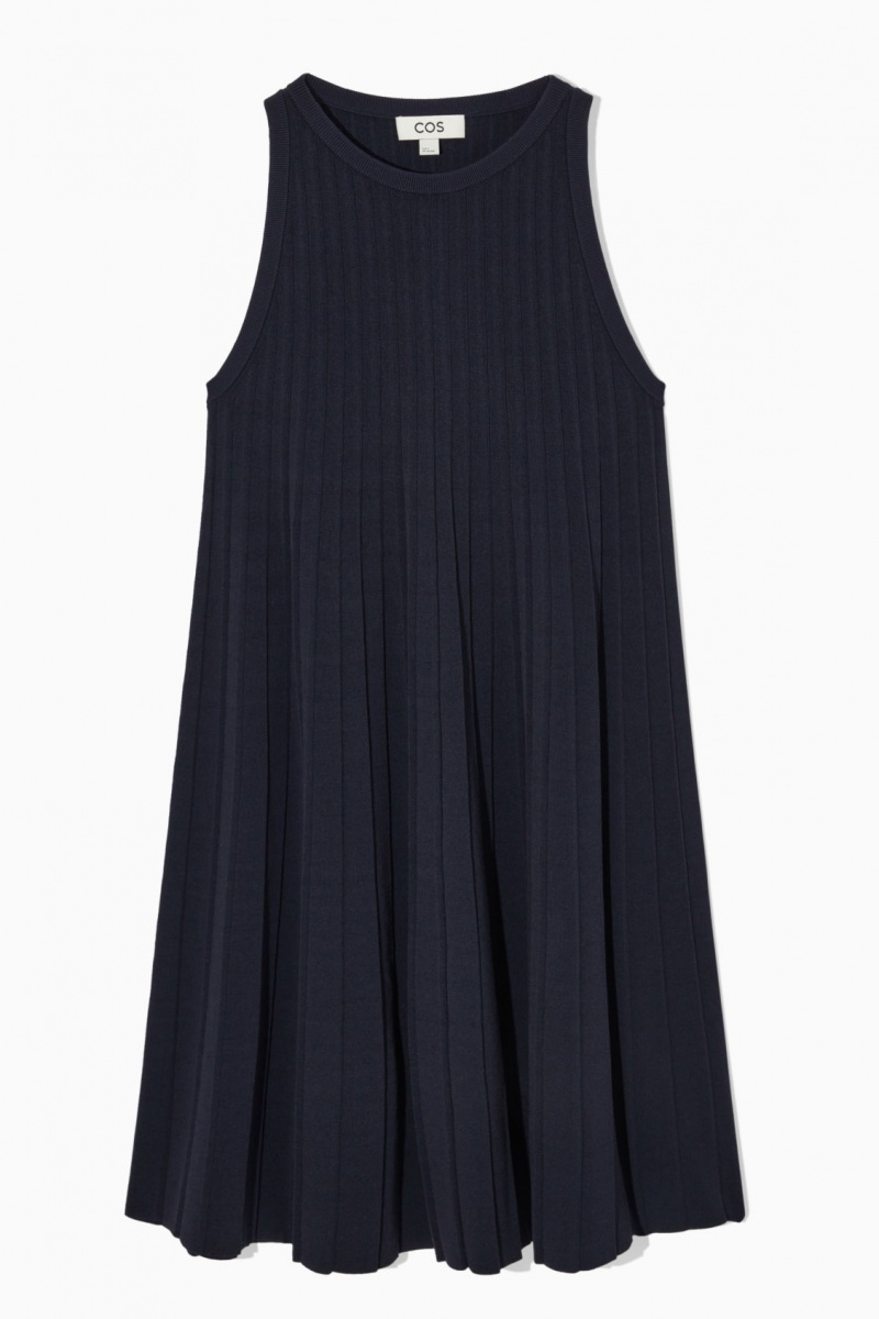 Women's COS Pleated A-Line Mini Dress Navy NZ-72XMZVOPL