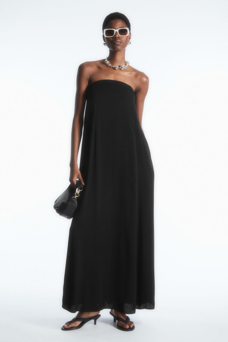 Women's COS Pleated Bandeau Maxi Dress Black NZ-24AQIZUNK