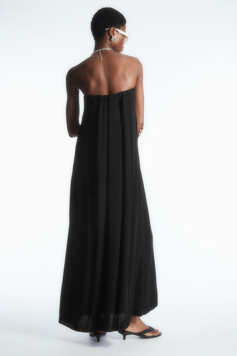 Women's COS Pleated Bandeau Maxi Dress Black NZ-24AQIZUNK