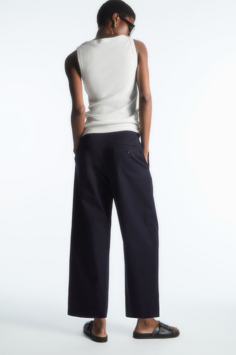 Women's COS Pleated Barrel-Leg Twill Chino Pants Navy NZ-70QZMCLOF