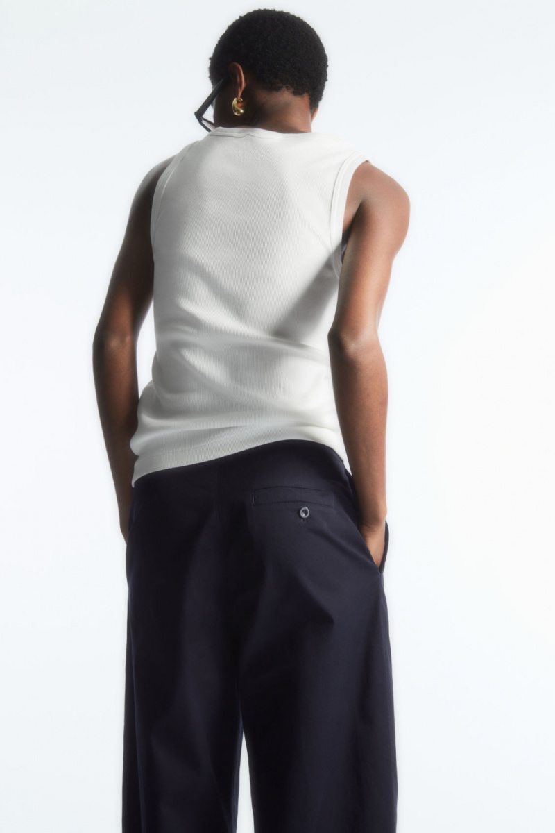 Women's COS Pleated Barrel-Leg Twill Chino Pants Navy NZ-70QZMCLOF
