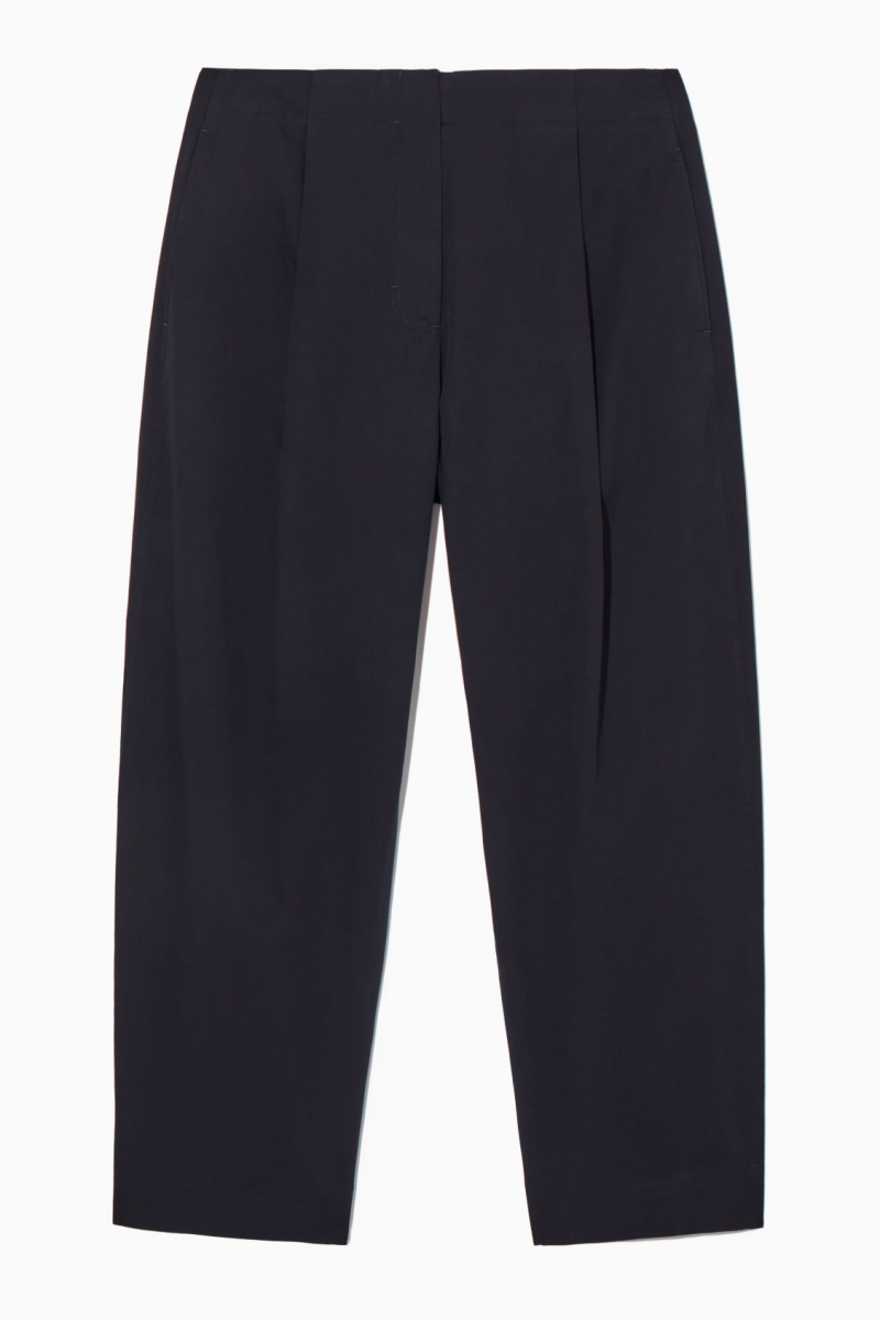 Women's COS Pleated Barrel-Leg Twill Chino Pants Navy NZ-70QZMCLOF