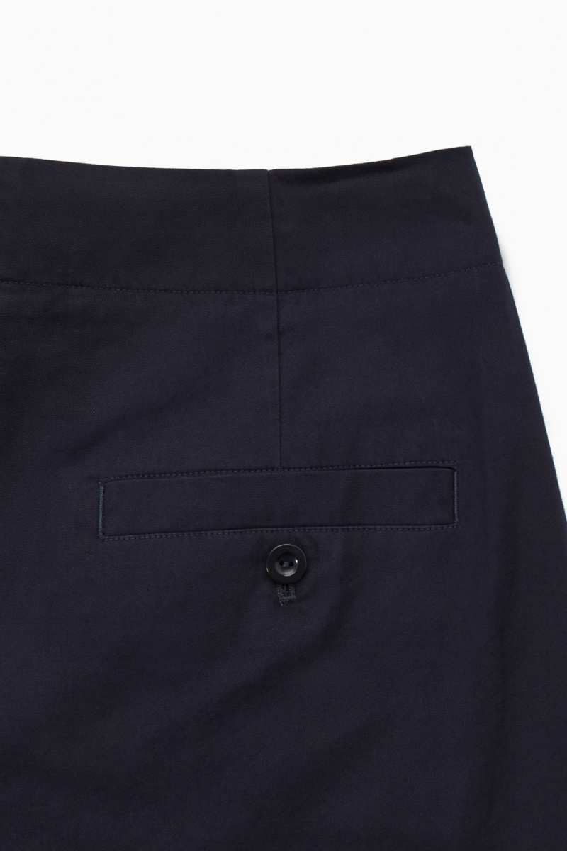 Women's COS Pleated Barrel-Leg Twill Chino Pants Navy NZ-70QZMCLOF