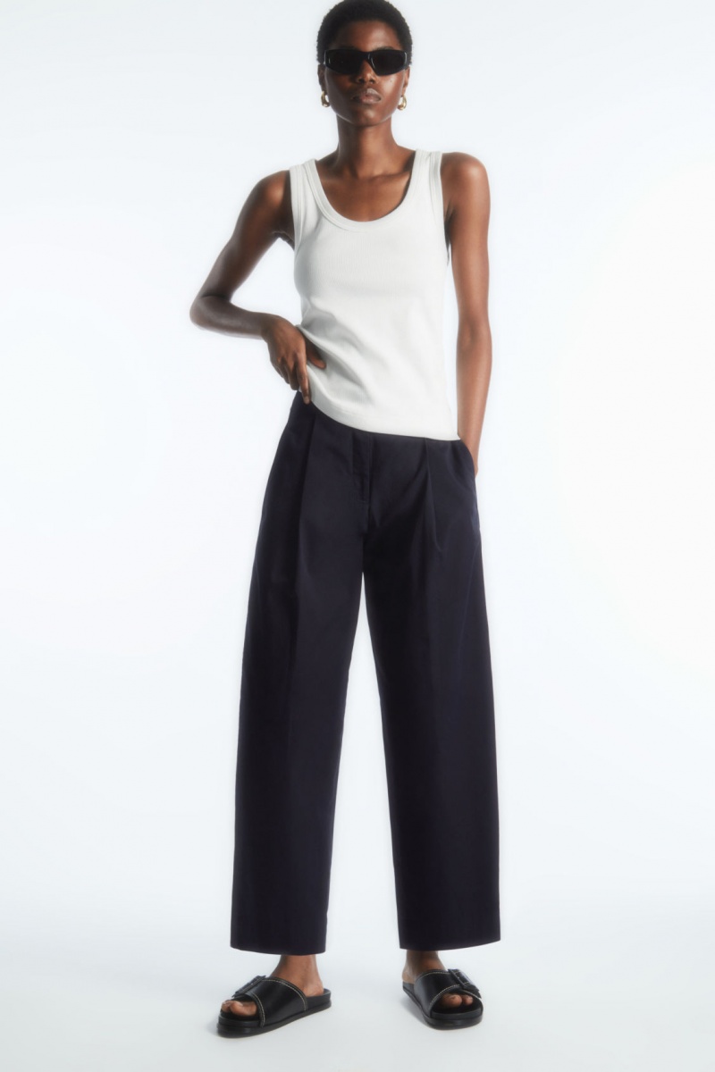Women\'s COS Pleated Barrel-Leg Twill Chino Pants Navy NZ-70QZMCLOF