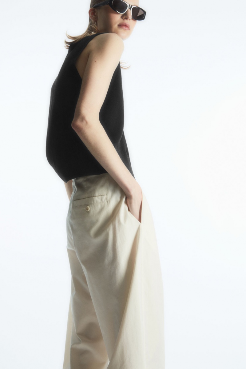 Women's COS Pleated Barrel-Leg Twill Chino Pants White NZ-15JSRLYKO