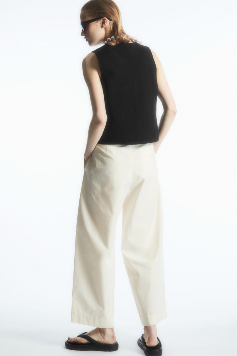 Women's COS Pleated Barrel-Leg Twill Chino Pants White NZ-15JSRLYKO