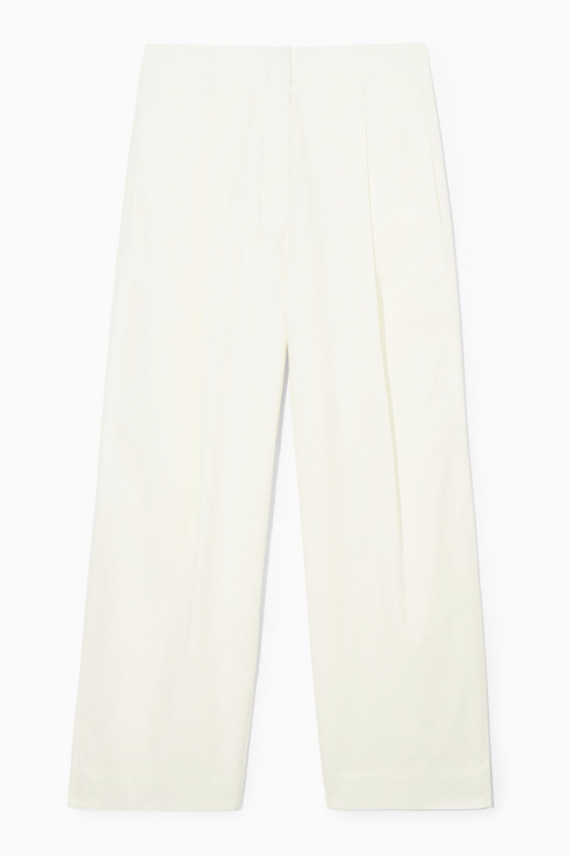Women's COS Pleated Barrel-Leg Twill Chino Pants White NZ-15JSRLYKO