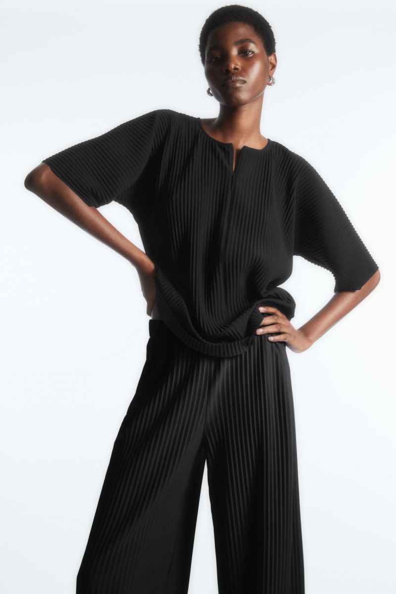 Women's COS Pleated Elasticated Pants Black NZ-61GKQWYHZ