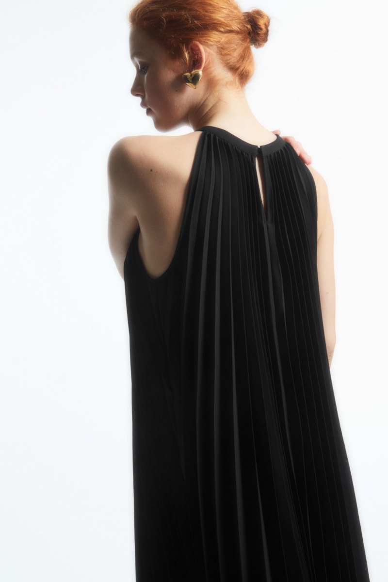 Women's COS Pleated Halterneck Midi Dress Black NZ-59YQMOFWH