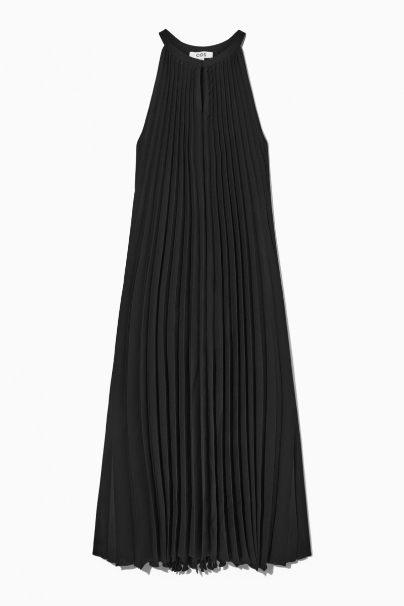 Women's COS Pleated Halterneck Midi Dress Black NZ-59YQMOFWH