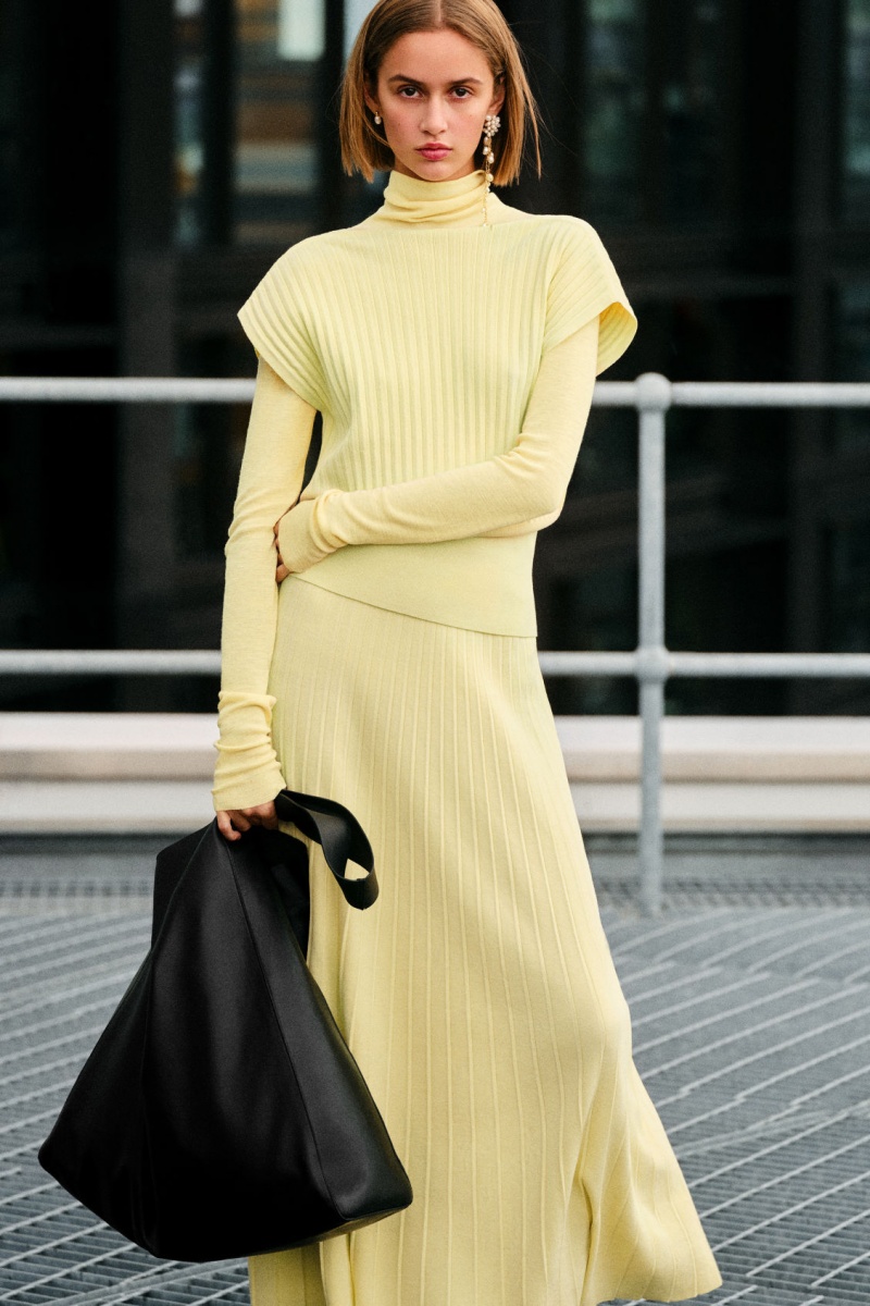Women's COS Pleated Knitted Maxi Skirt Light Yellow NZ-20LDFKHWQ