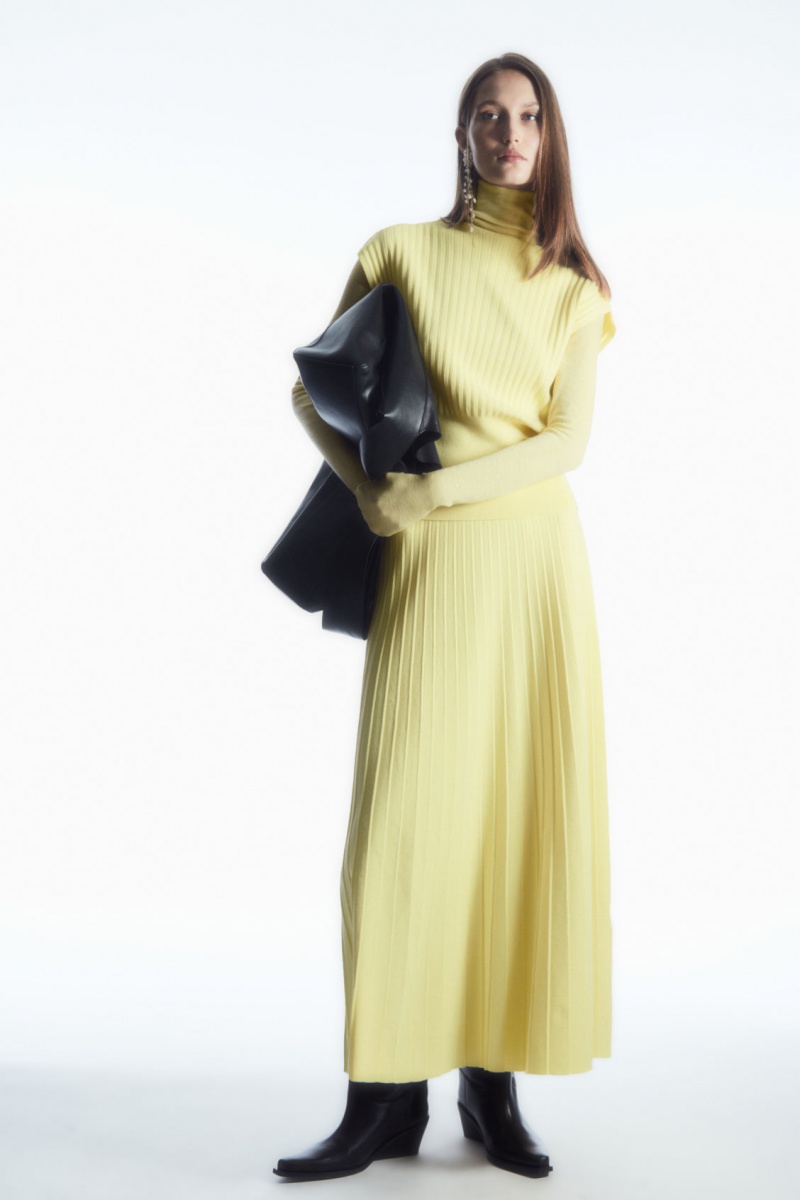 Women\'s COS Pleated Knitted Maxi Skirt Light Yellow NZ-20LDFKHWQ