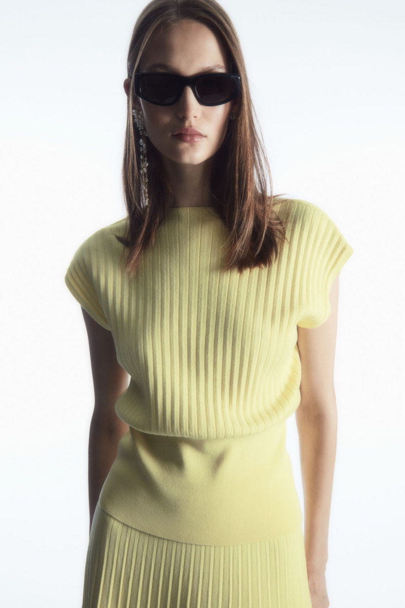 Women\'s COS Pleated Knitted Sleeveless Tops Yellow NZ-36TJXSPDF