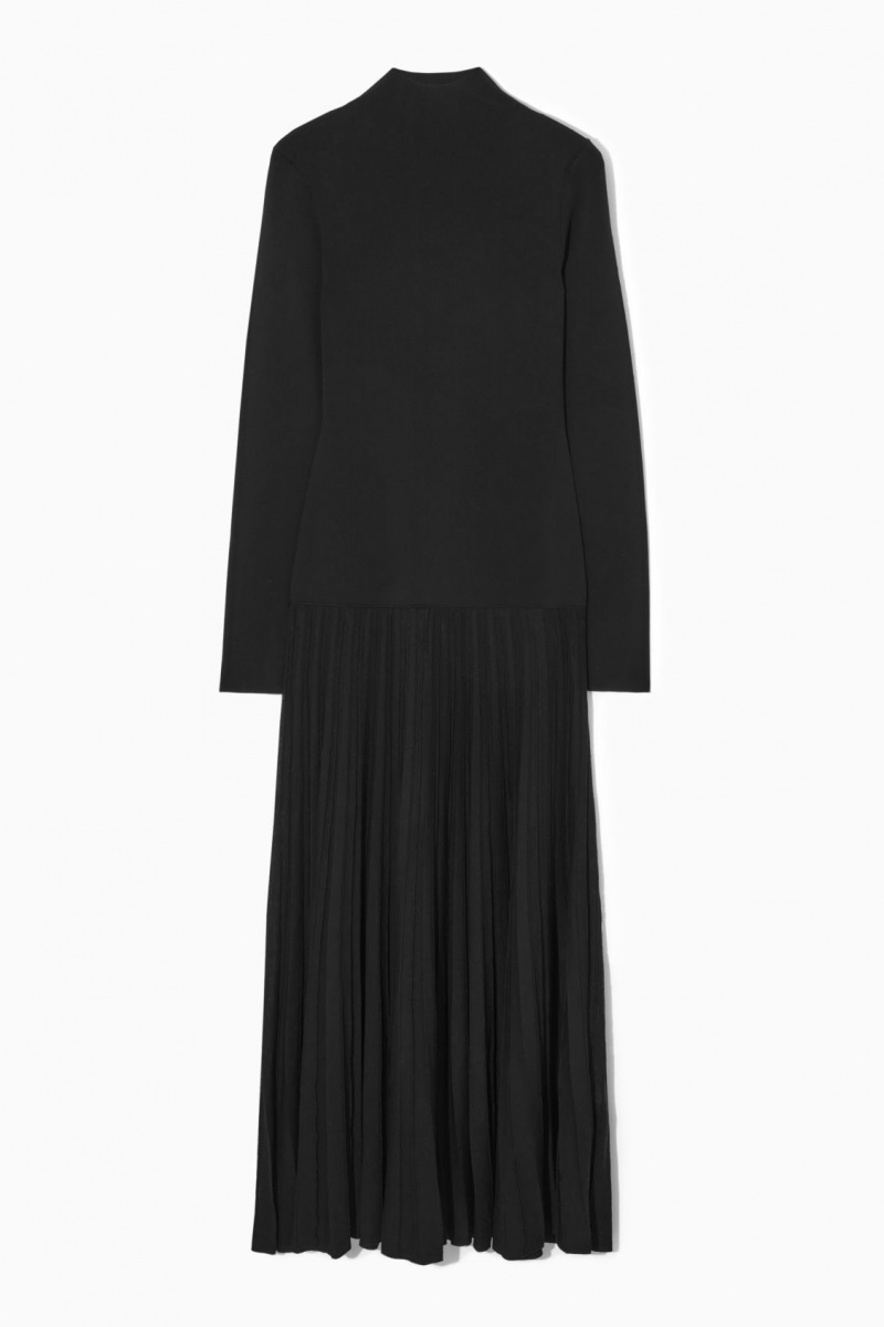 Women's COS Pleated Knitted Turtleneck Maxi Dress Black NZ-76JCNLIUA