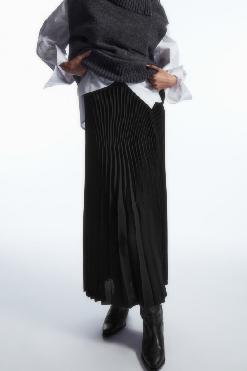 Women's COS Pleated Midi Skirt Black NZ-90WEFAIQP