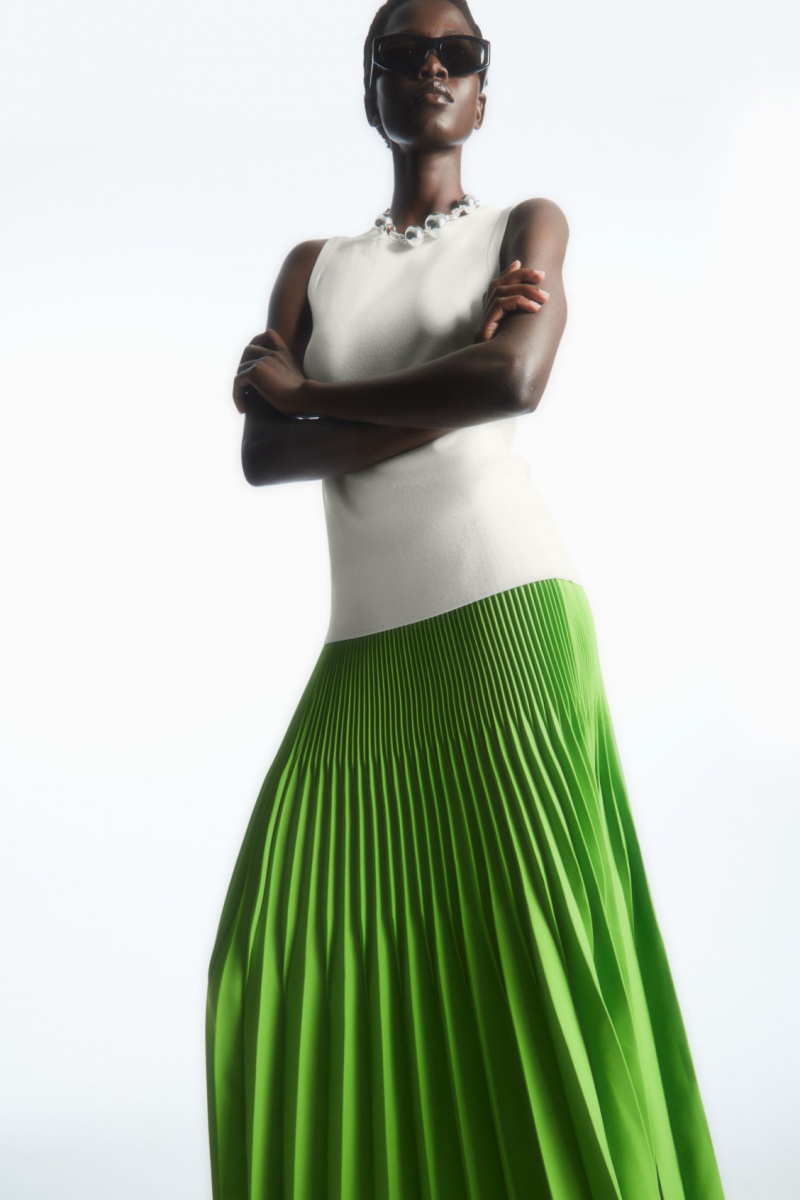 Women's COS Pleated Midi Skirt Light Green NZ-27QCAPMUI