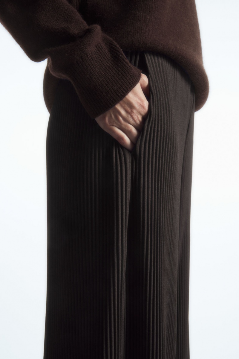 Women's COS Pleated Wide-Leg Trousers Dark Brown NZ-94EZMYSCD