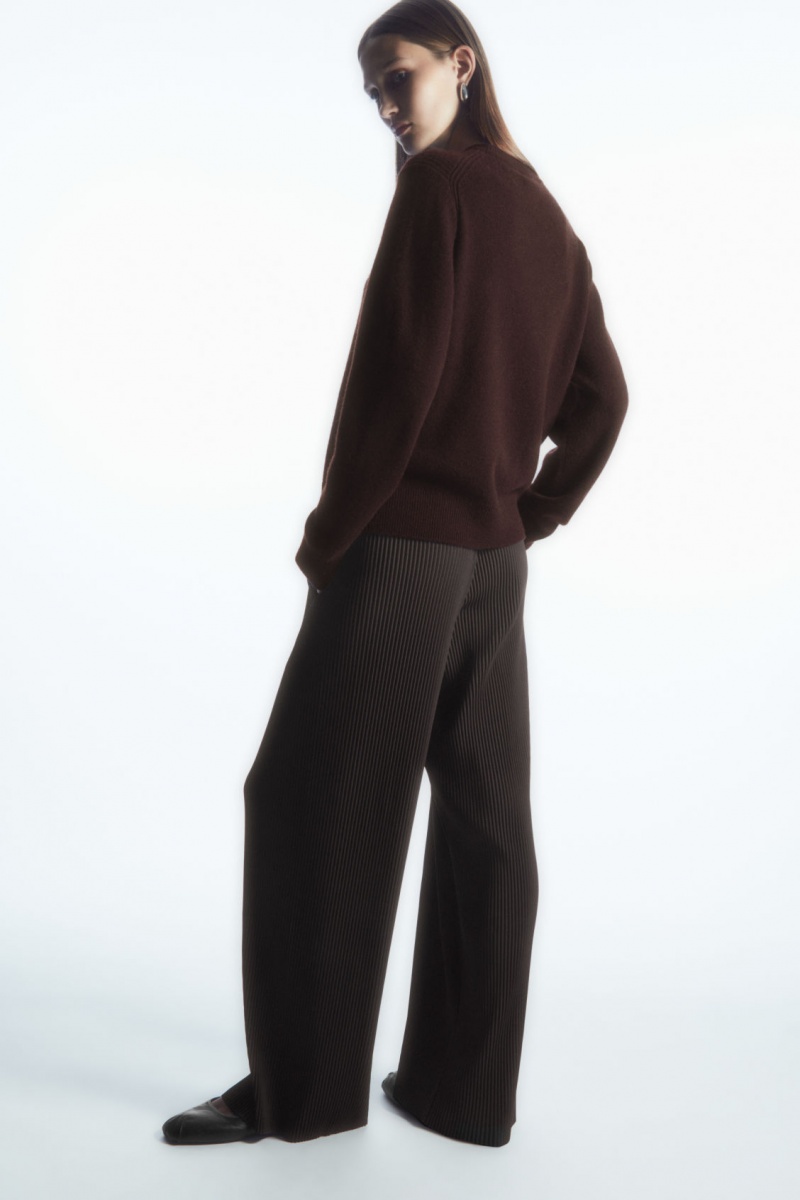 Women's COS Pleated Wide-Leg Trousers Dark Brown NZ-94EZMYSCD