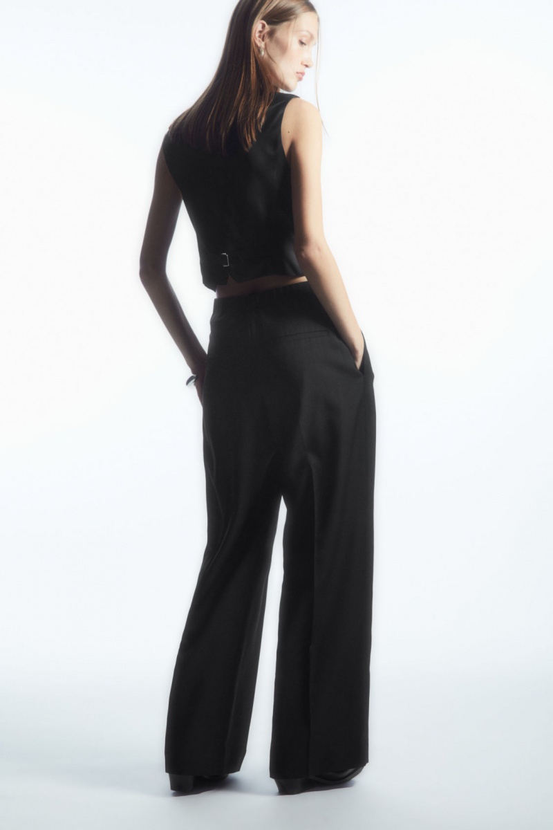 Women's COS Pleated Wide-Leg Wool Trousers Black NZ-85OPEXLCZ