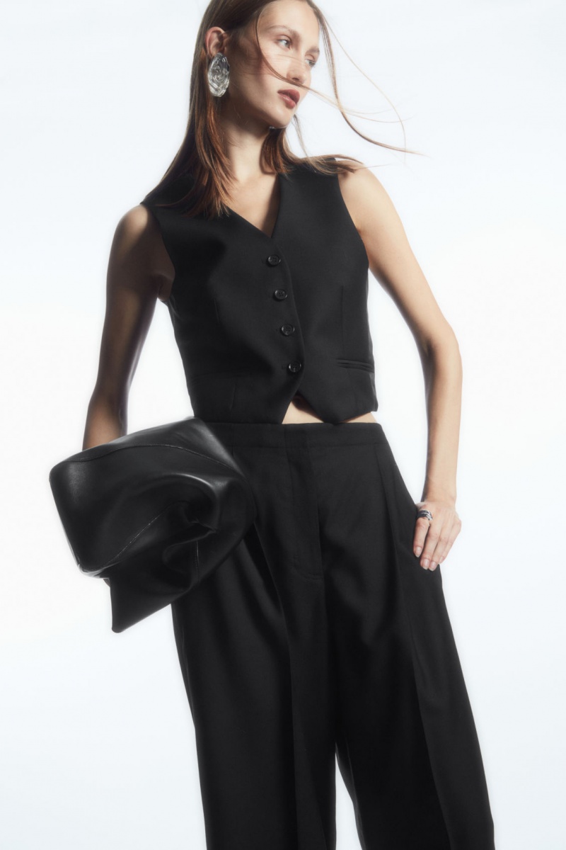 Women's COS Pleated Wide-Leg Wool Trousers Black NZ-85OPEXLCZ