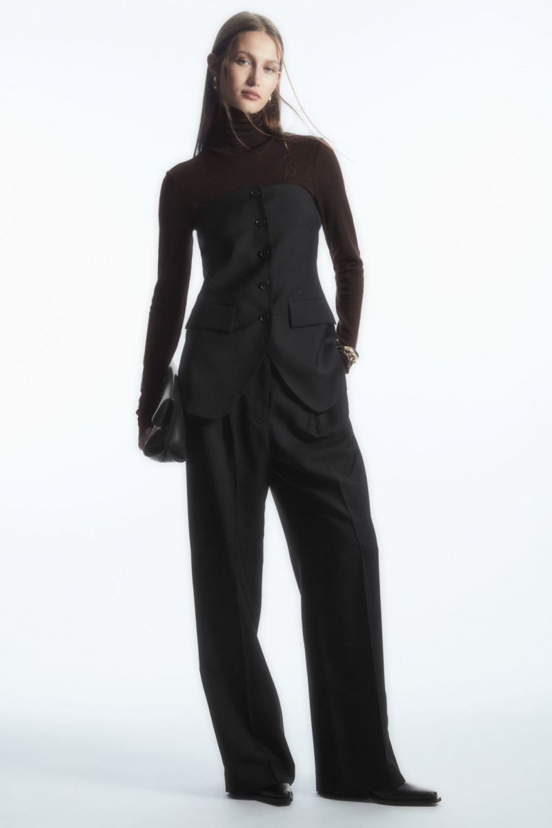 Women\'s COS Pleated Wide-Leg Wool Trousers Black NZ-85OPEXLCZ