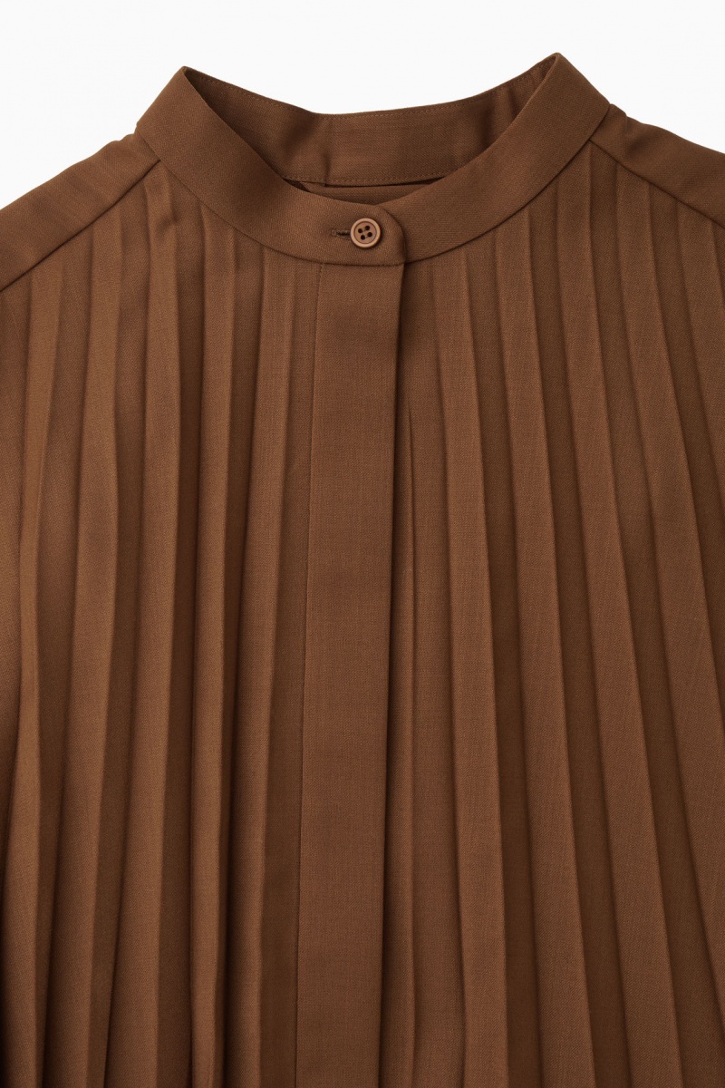 Women's COS Pleated Wool-Blend Dress Brown NZ-24DWPQXMY