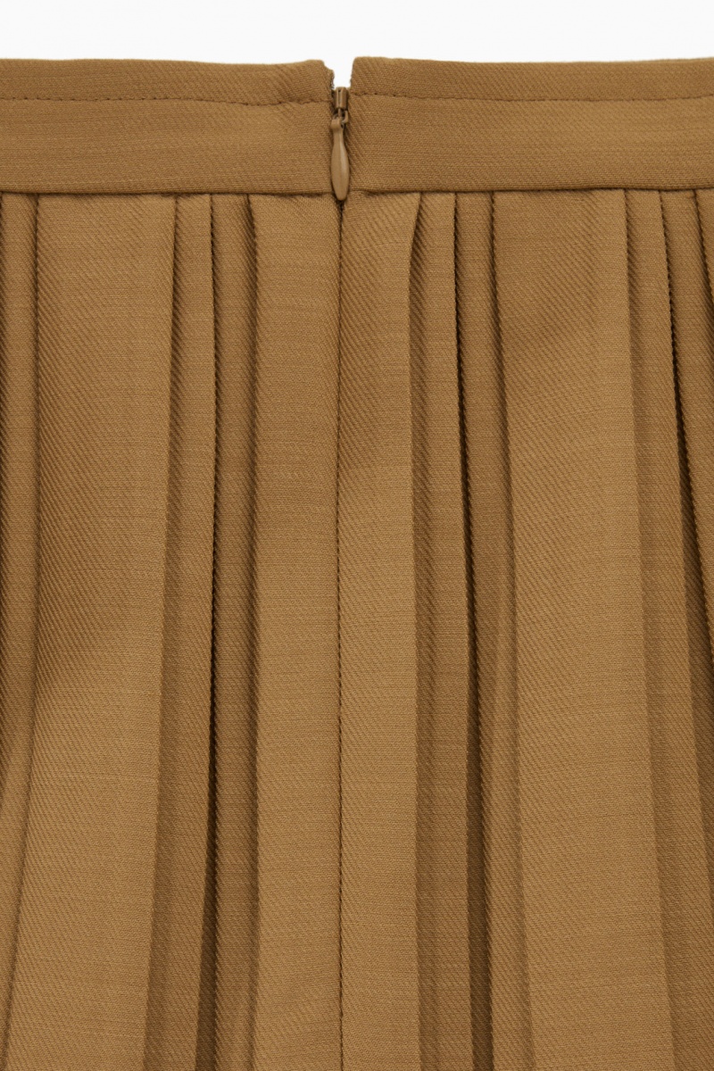 Women's COS Pleated Wool-Blend Mini Skirt Light Brown NZ-34KRSADMT