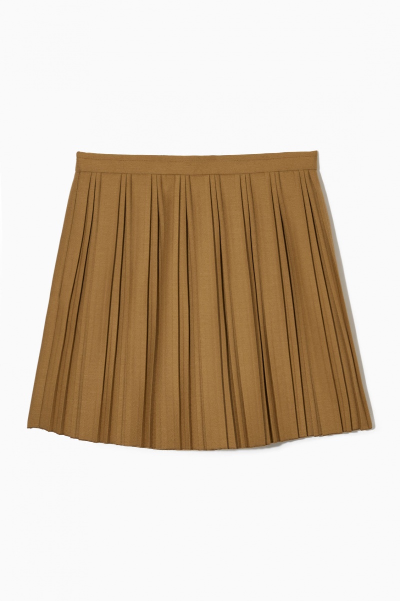Women\'s COS Pleated Wool-Blend Mini Skirt Light Brown NZ-34KRSADMT