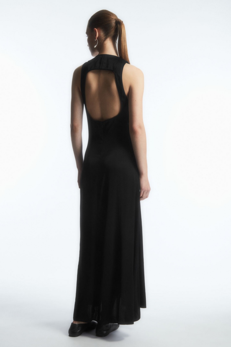 Women's COS Plunge Open-Back Maxi Dress Black NZ-59OLGUCJM