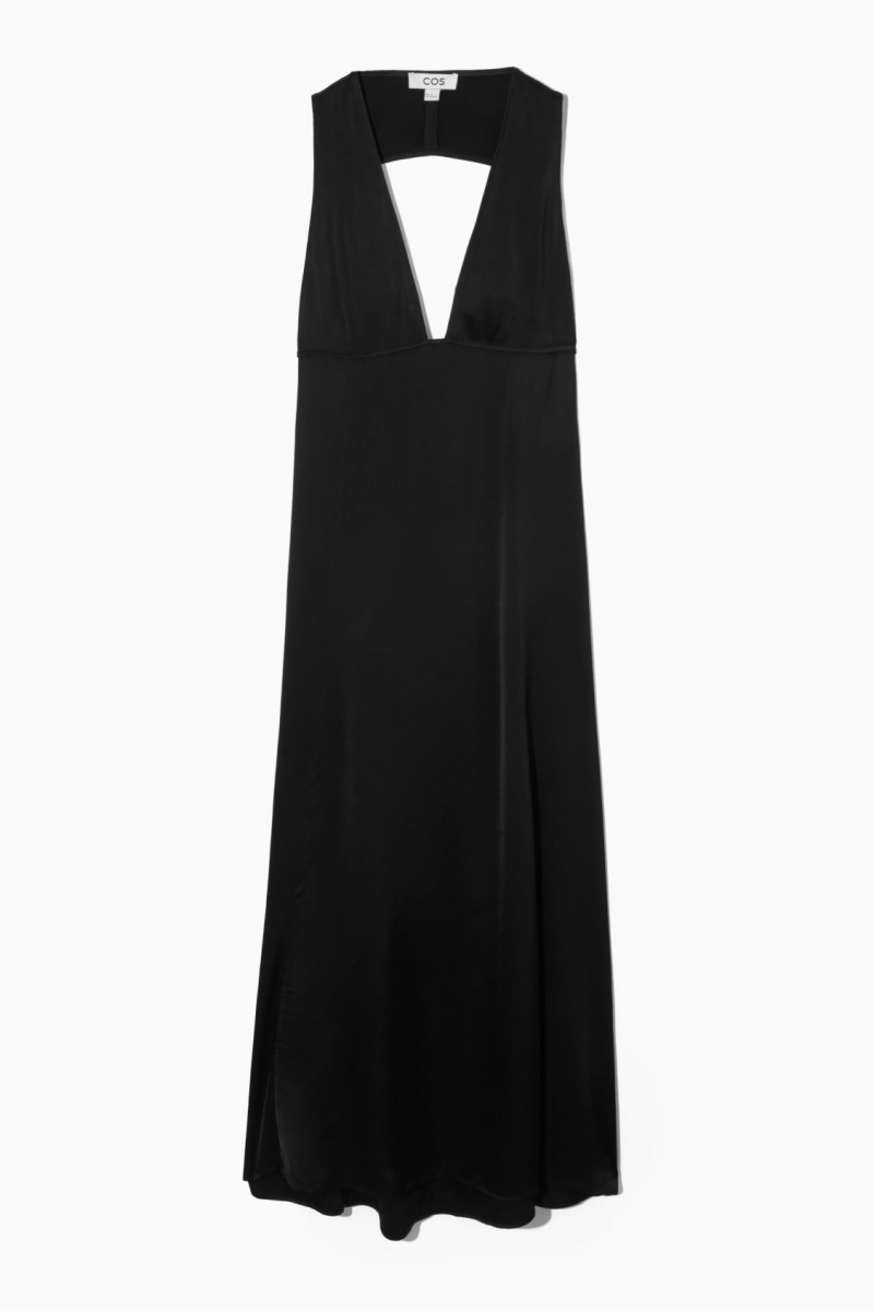 Women's COS Plunge Open-Back Maxi Dress Black NZ-59OLGUCJM