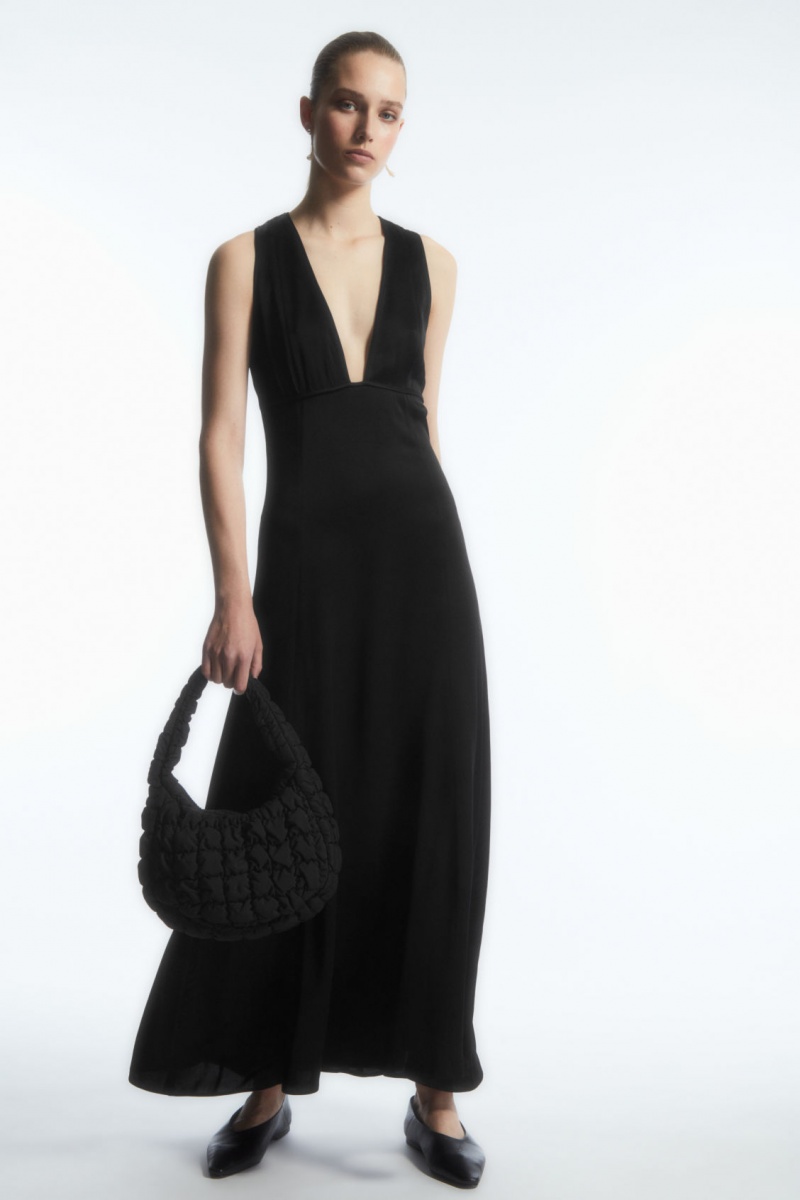 Women\'s COS Plunge Open-Back Maxi Dress Black NZ-59OLGUCJM