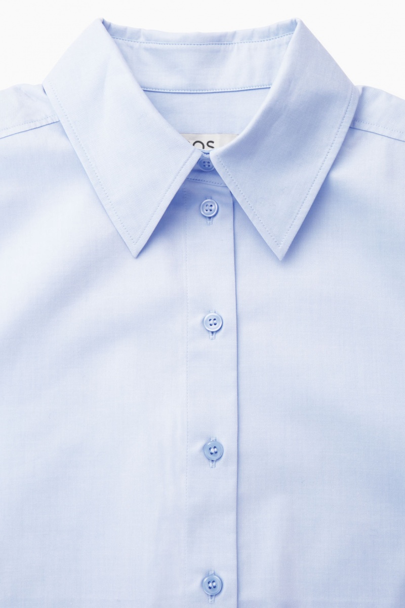 Women's COS Power-Shoulder Cotton-Blend Shirts Light Blue NZ-34XPEGCBV