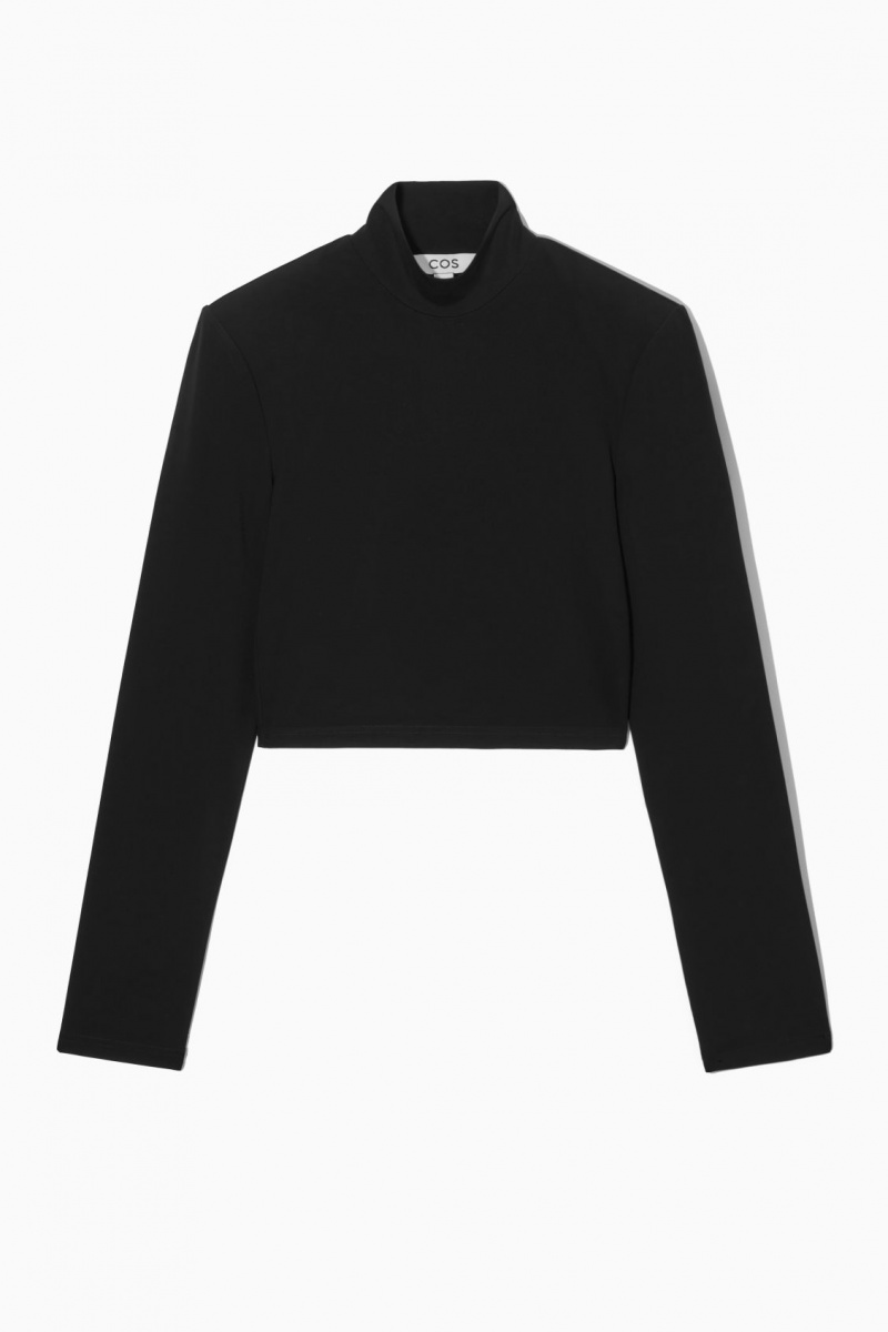 Women's COS Power-Shoulder Cropped Crop Top Black NZ-84OZNACHB